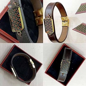 دستبند مردانه خاتم و چرم – طرح 1