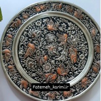 سینی قلم زنی 40 سانتی لبه دار طرح گل و مرغ..